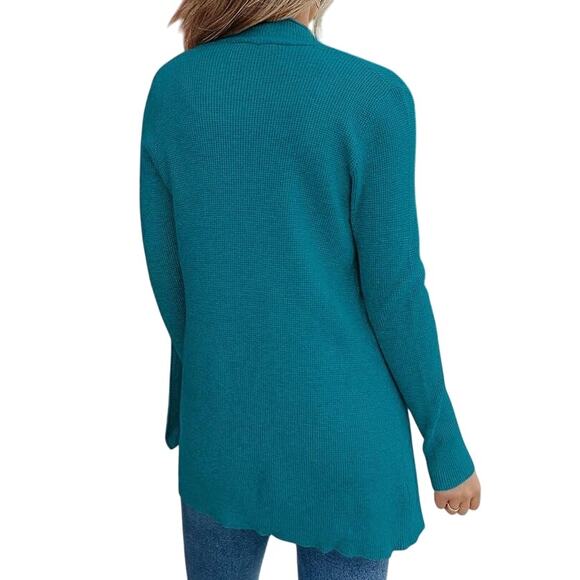 Merokeety Open Waffle-Knit Cardigan Front Pockets Teal Size M - Picture 2 of 8